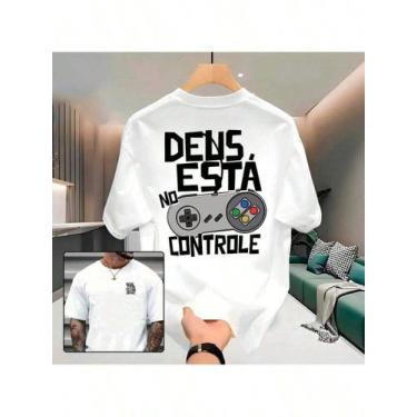 Imagem de Camiseta Streetwear Masculina 100% Algodão Estampada Deus no Controle 