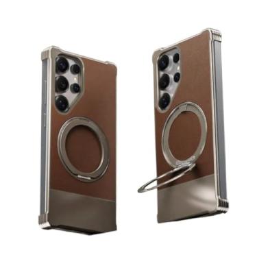 Imagem de Capa protetora de couro magnético de metal para Samsung S25 24 23 Ultra S23U capa para celular S24U clássica (marrom, Samsung S23 Ultra)