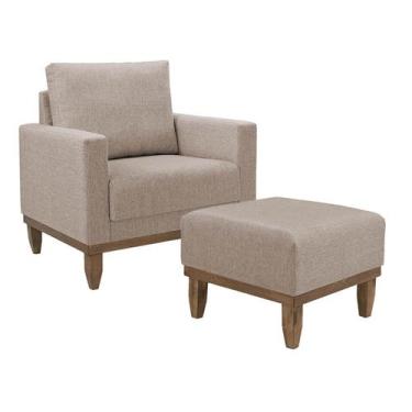 Imagem de Poltrona Decorativa Com Pufe 50x50 Sara - Due Decor, Linho Bege