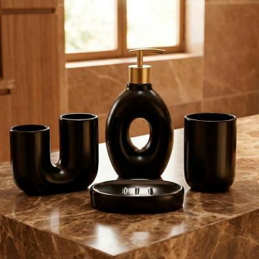 Imagem de Jogo De Banheiro Lavabo Acessórios Elegante Preto Kit 4pçs