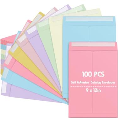 Imagem de Janlaugh Envelopes autoadesivos para catálogos de 100 peças, envelopes Manila de 14,5 kg, Kraft Peel & Seal para organização segura de armazenamento de correspondência, para escritório em casa, escola
