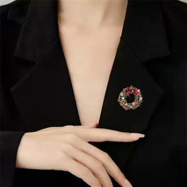 Imagem de Grinalda vintage broche de cristal de Natal para mulheres homens laço flor casamento Natal feriado moda broche de lapela elegante vestido acessórios de roupas corpete para chapéu bolsa terno gravata
