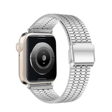 Imagem de EZZON Pulseira de aço inoxidável para Apple Watch Ultra 2 de 49 mm, 44 mm, 45 mm, 41 mm, 42 mm, 40 mm, S10, 46 mm e 42 mm, para iWatch séries 10, 9, 8, 7, 6, SE 5 4, prata, 42/44/45/49 mm),