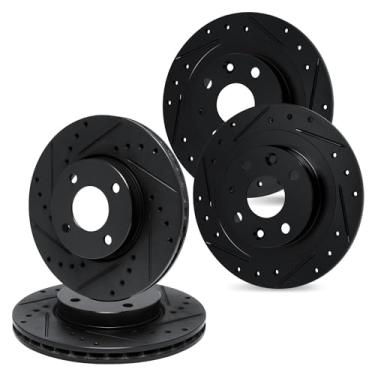 Imagem de R1 Concepts Rotores de freio perfurados e ranhurados dianteiros traseiros eLine compatíveis com Acura Integra, Honda Civic, Civic del Sol 1990-2001