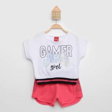 Imagem de Conjunto Infantil Kyly Camiseta e Short Gamer Menina 2 Peças, Branco, 