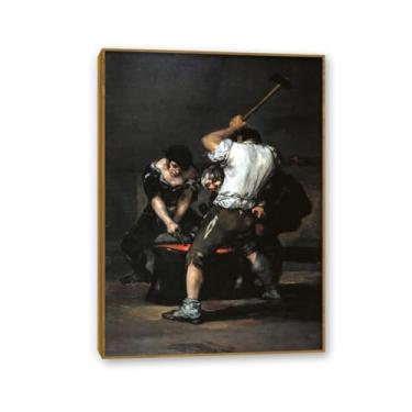 Imagem de Arte de parede de Francisco Goya, a forja, impressão em tela famosa reprodução de pinturas a óleo abstratas imagem de arte emoldurada para decoração de casa moldura de madeira teca 100 x 70 cm (39 x