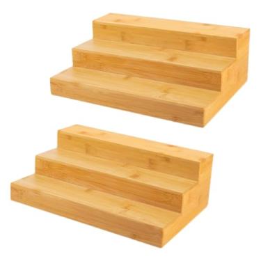 Imagem de ACOOCLUB Pacote com 2 organizadores de especiarias de bambu – Suporte de tempero de madeira de 3 camadas para bancada e armário para armazenamento de cozinha, organizador de especiarias em camadas