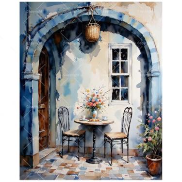 Imagem de TAOPAOLAB Kit de pintura de natureza morta por números para adultos - DIY pátio café com mesa, flores e xícaras de chá pintura em tela 40,6 x 50,8 cm, conjunto de tinta acrílica para iniciantes, arte