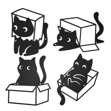 Imagem de AIM & GGKK Decoração de parede de gato de metal, conjunto de 4 arte de parede de gato preto para sala de estar, quarto, decoração de banheiro para gatos presentes para amantes de gatos