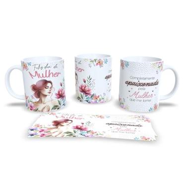 Imagem de Caneca de Cerâmica 325ml Dia da Mulher, Colorida, com Ilustração Floral e Frase Motivacional (18031)