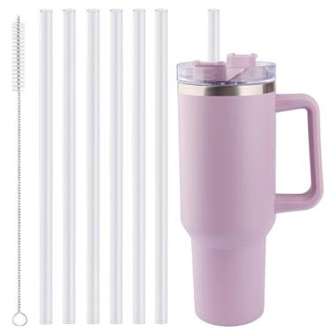 Imagem de Joshey Canudos de substituição Tritan de 30,5 cm para copo Stanley 1,134 g - pacote com 6 canudos longos reutilizáveis com escova de limpeza, serve para acessórios de copo Stanley de 850 g e 1,134 g