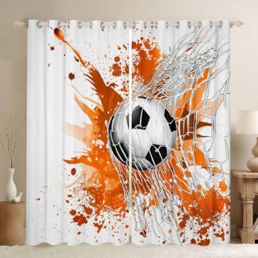 Imagem de Erosebridal Cortinas blackout de futebol, preto, branco, conjunto de 2 painéis, 132 x 163 cm, para meninos, meninas, crianças, bola, esportes, jogos, janela, tratamentos de janela, pinceladas