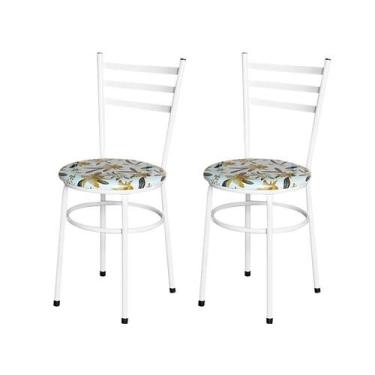 Imagem de Conjunto 2 Cadeiras Epoxi Branca Para Cozinha Assento Estampado - Laum