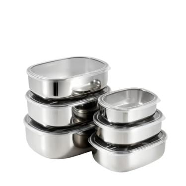 Imagem de Kit 6 Tigelas Inox Com Tampa Potes Redondos 340ml a 1400ml Lancheira Jogo de Pote Hermético(Kit 6 aço inoxidável)