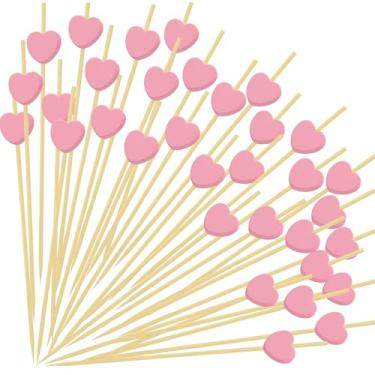 Imagem de 120 palitos de coquetel em forma de coração, palitos de dente de 12 cm para aperitivos, espetos de bambu para coquetéis selecionados para casamentos, dia dos namorados, sobremesas, charcutaria