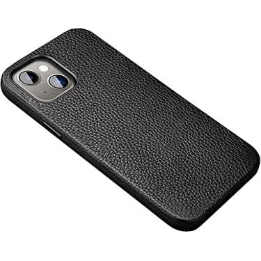 Imagem de TPUOTI Capa de telefone traseira com padrão de lichia, para Apple iPhone 14 Plus 2022 6,7 polegadas forro flocado de couro capa à prova de choque [proteção de tela e câmera] (Cor: Preto)