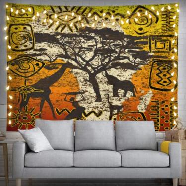 Imagem de Tapeçaria de símbolo da tribo africana 60" x 40" mapa da África decorações de festa para pendurar na parede decoração de casa para quarto sala de estar dormitório (150 x 100 cm)