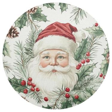 Imagem de xigua Jogo americano redondo de Natal Papai Noel, tapete de mesa redondo antiderrapante resistente ao calor, tapetes de mesa de 48 cm para decoração de cozinha, jantar e festa
