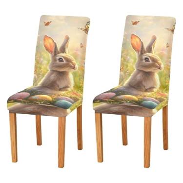 Imagem de SEHANY Lindas capas de cadeira de coelho de conto de fadas para sala de jantar, conjunto de 2, capa protetora elástica removível e lavável para cadeira de jantar para cozinha, hotel, festa, decoração