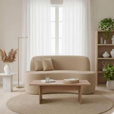 Imagem de Sofá Minimalista Orgânico 2 Lugares Sala Bouclé Bouclé Bege