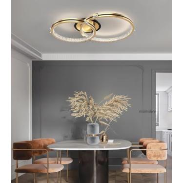 Imagem de Luminária de teto LED de 58 cm com anel de cristal, redonda, moderna e regulável, para sala de estar, quarto, 30 W, com controle remoto, iluminação embutida para teto, ideal para cozinha e s