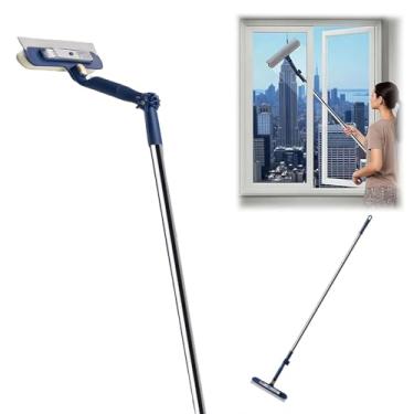 Imagem de Raspador de Janela 47 polegadas com Extensão Ferramenta Limpeza 4 em 1 Telescópico 2 Etapas Kit Toalhas Microfibra Lâmina Adaptador Ângulo Rotação Inovadora para Sem Esforço Design e Raspagem All-in-O