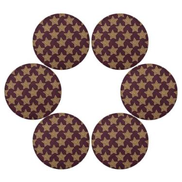 Imagem de Wassud Jogo americano conjunto de 6 tapetes de mesa redondos com estrelas de leopardo para cozinha e jantar, lavável, resistente ao calor, decoração de mesa 39 cm