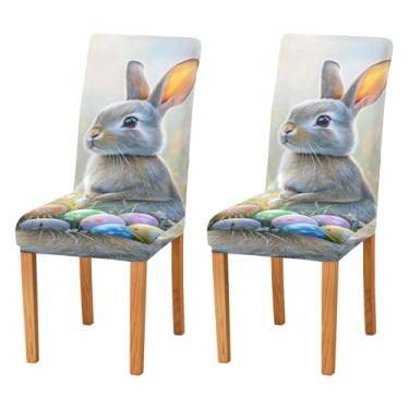 Imagem de SEHANY Lindas capas de cadeira de coelho de conto de fadas para sala de jantar, conjunto de 4, capa protetora elástica removível e lavável para cadeira de jantar para cozinha, hotel, festa, decoração