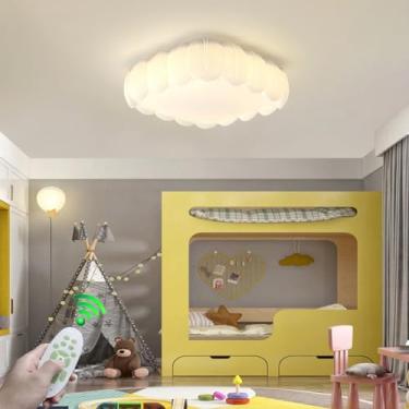 Imagem de Luminária de teto LED com design romântico e criativo para quarto infantil, dimerizável, formato nórdico de pena, branca, com proteção para os olhos. Ideal para sala de estar, quarto, closet