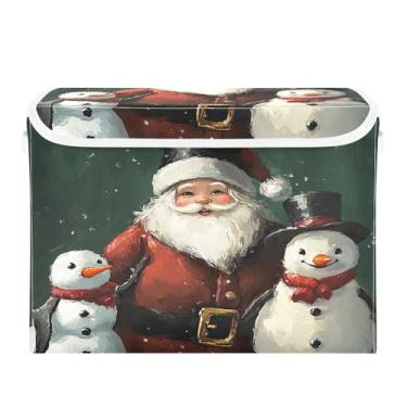 Imagem de SEHANY Linda caixa de armazenamento de Papai Noel de Natal com tampas e alças, organizador de cestas de armazenamento de tecido dobrável, caixas de armazenamento de cubos grandes para roupas, cobertor