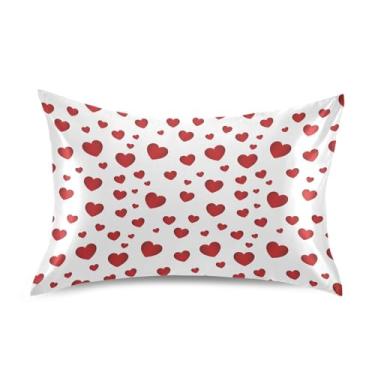 Imagem de Wassud Fronha de cetim de coração vermelho para o dia dos namorados para cabelo e pele, fronhas de seda lisa, tamanho queen, respirável, com fecho de envelope