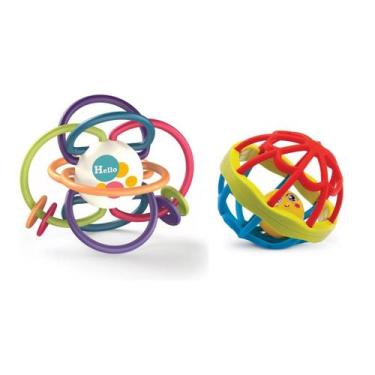 Imagem de Kit C/ 02 Chocalho Mordedor Sonoro Macio Flexível Interativo Colorido 