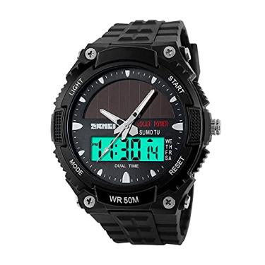 Imagem de ZJchao Energia Solar Duplo Tempo Esportes Militar Relógio Analógico Digital Relógio de Pulso para Homens Mulheres Atividades Ao Ar Livre Preto Azul Resina Cinta