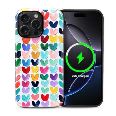 Imagem de casesok Capa para iPhone 16 Pro, compatível com MagSafe, capa rígida de camada dupla + capa de silicone, proteção total à prova de choque, para iPhone 16 Pro-Watercolor Color Block Heart