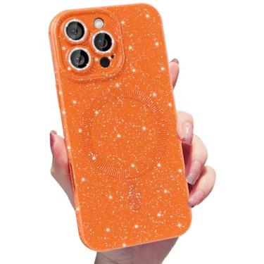 Imagem de MINSCOSE Capa magnética para iPhone 16 Pro Max compatível com Magsafe, linda capa feminina brilhante com proteção de câmera fina para mulheres e meninas - laranja