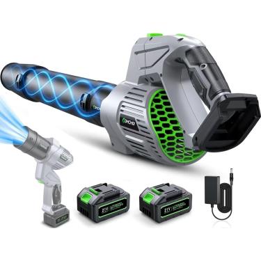 Imagem de Soprador de folhas elétrico sem fio, 900.000 RPM, 2 pilhas e carregador de 4,0 Ah, sopradores de folhas portáteis para cuidados com o gramado, modo de 5 velocidades