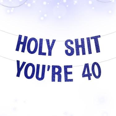 Imagem de Decorações engraçadas de aniversário de 40 anos para homens e mulheres, faixa grande pré-amarrada rude Holy Shit You're Old Banner, suprimentos de festa de aniversário de marco com glitter, cartolina