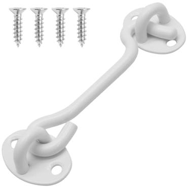 Imagem de Kyuionty Trava de porta deslizante de 10 cm, gancho de privacidade de aço inoxidável branco e ferragens para porta de celeiro, cerca de madeira, janela, cabine, com parafusos