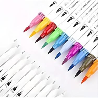 Imagem de Kit 12/24/36/48 Núcleos Caneta 2 Em 1 Pincel Lettering E Ponta Fina Dupla Canetinha Coloring Desenho (48, CORES)