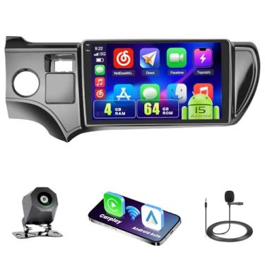 Imagem de Inefala [4G + 64G] Estéreo automotivo para Toyota Prius C 2012-2014 com carplay sem fio/Android Auto, rádio veicular HD de 9 polegadas com GPS Bluetooth WiFi FM/RDS EQ SWC 15UI e microfone de câmera