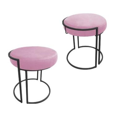 Imagem de Puff Redondo Base Industrial Preto Kit 2 Love Suede - DMOV, Rosa Bebê