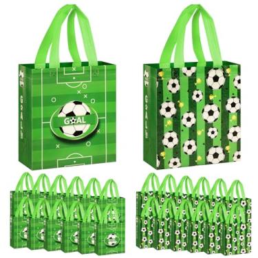 Imagem de Pasonly 24 peças de sacos de brindes de futebol, sacos de presente para lanches de equipe com alças, sacos de lembrancinha de festa à prova d'água para suprimentos de aniversário esportivos, 24 x 21