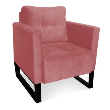 Imagem de Poltrona Sala Decorativa Livia Industrial Preto Suede Rosê M11 - D'Rossi