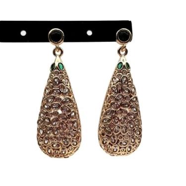 Imagem de Brincos pendentes de gota de zircônia cúbica verde cor dourada 17 x 38 mm joia moderna