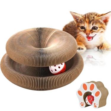 Imagem de Cufquckl Kitty Toy Tábua de arranhar órgão mágico para gatos, arranhador interativo dobrável para gatos e brinquedos de brinquedo com bola de sino para exercícios internos