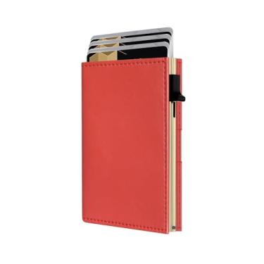 Imagem de Carteira fina com três dobras – antifurto, minimalista, couro premium, 9 a 11 compartimentos para cartão, janela para identidade, compartimento para dinheiro, vermelho, Carteiras