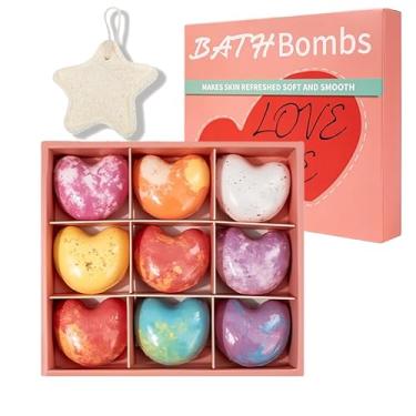 Imagem de Conjunto de bombas de banho em forma de coração, bombas de banho para mulheres com 9 aromas e óleos essenciais, vaporizadores de chuveiro aromaterapia para relaxamento, presentes de aniversário dos