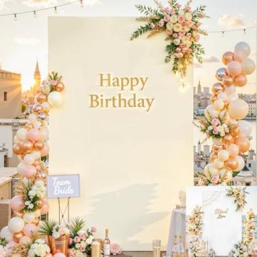 Imagem de Besutolife Capa de fundo de arco de casamento quadrada branca e bege, 1,6 × 10 m, retangular, elástico, elastano, suporte de arco de balão para festa de aniversário, chá de bebê, formatura, banquete