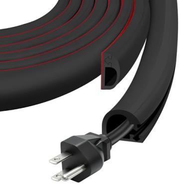 Imagem de Escondedor de cabo de parede, capa de fio autoadesivo flexível, pista de cabos com abertura lateral para cabos na parede, corretivo para TV montada, home theater e escritório (preto, regular - 299 cm)