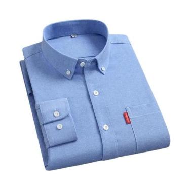 Imagem de Camisa Oxford Branca Masculina 100% Algodão Manga Longa Gola Dobrável 